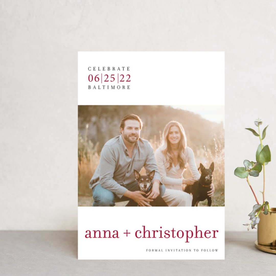 "float + celebrate" - Save the Dates in Maroon by Float Paperie - Front