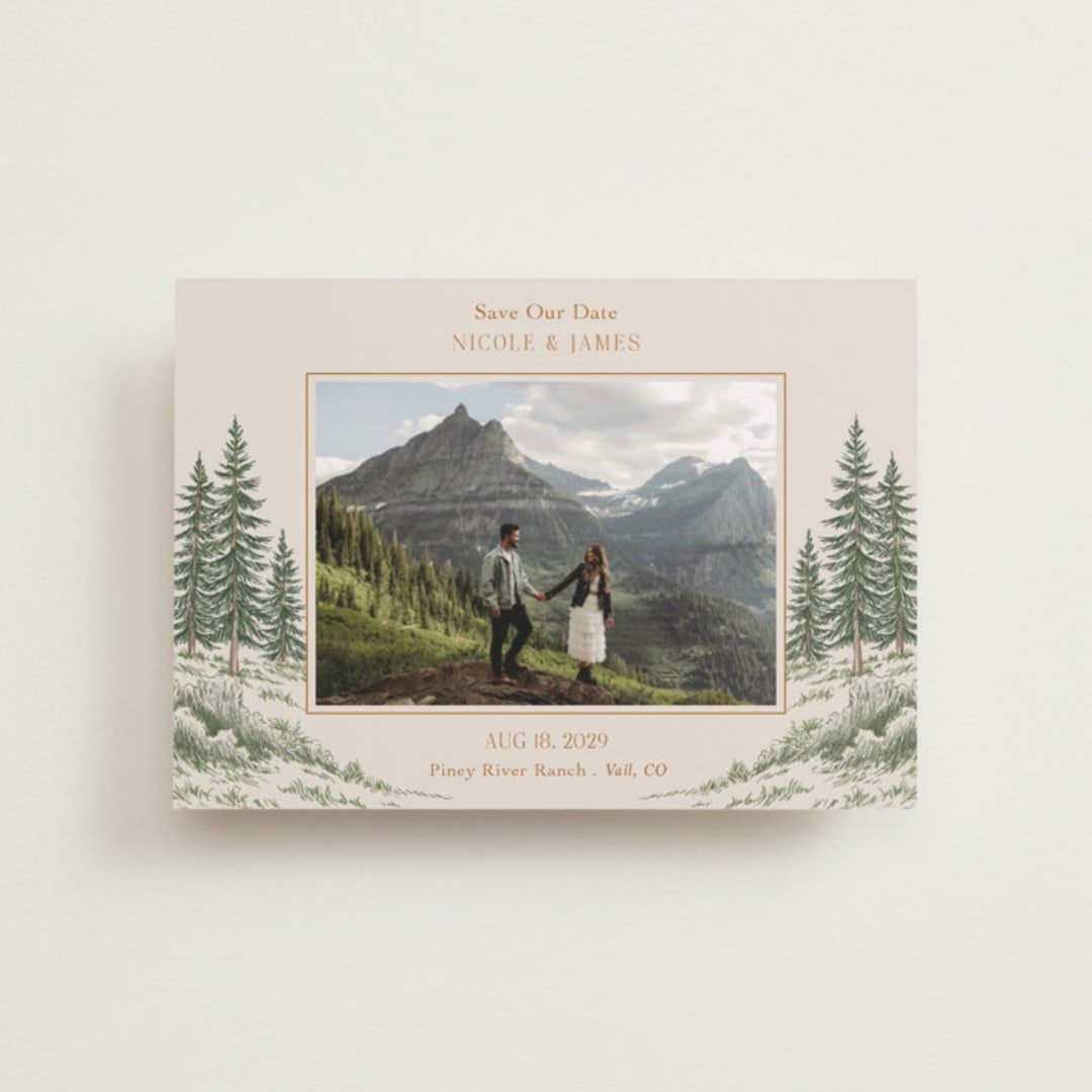 "Whispering Pines" - Save the Dates in Forest by Elly - Front