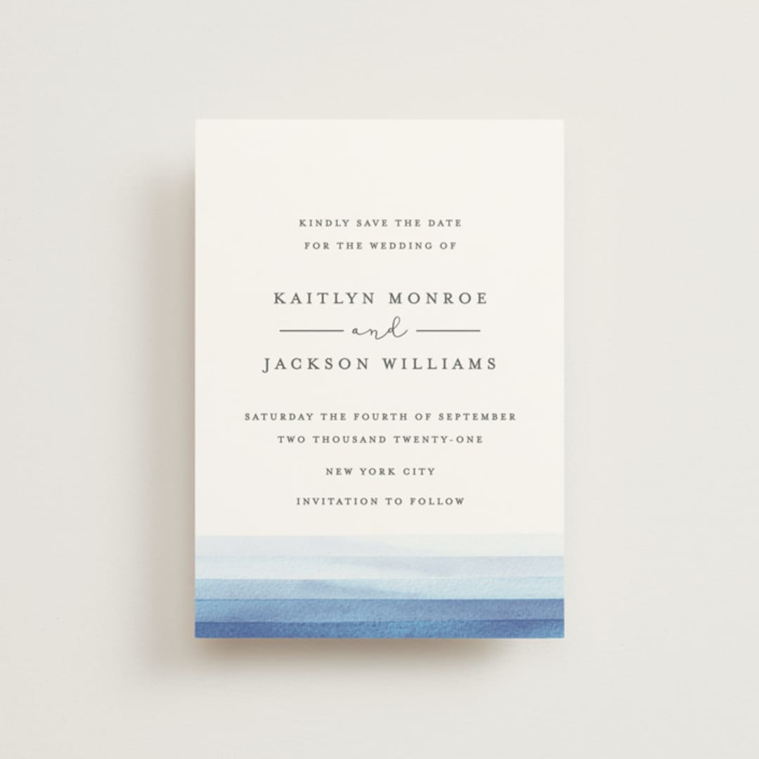 "Watercolour Stripe" - Save the Dates in Ocean by Bethan - Front