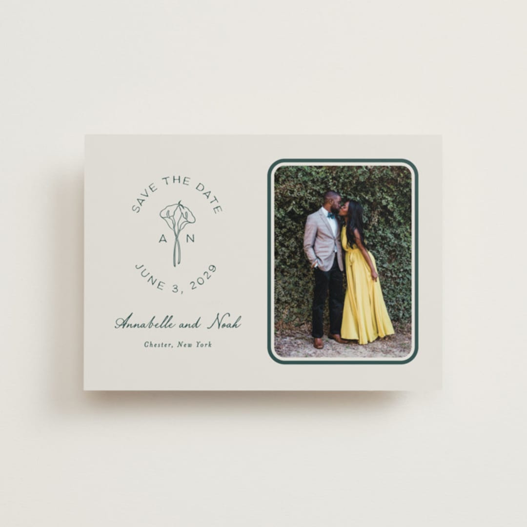 "Pair of Calla Lilies" - Save the Dates in Sage by Leah Bisch - Front
