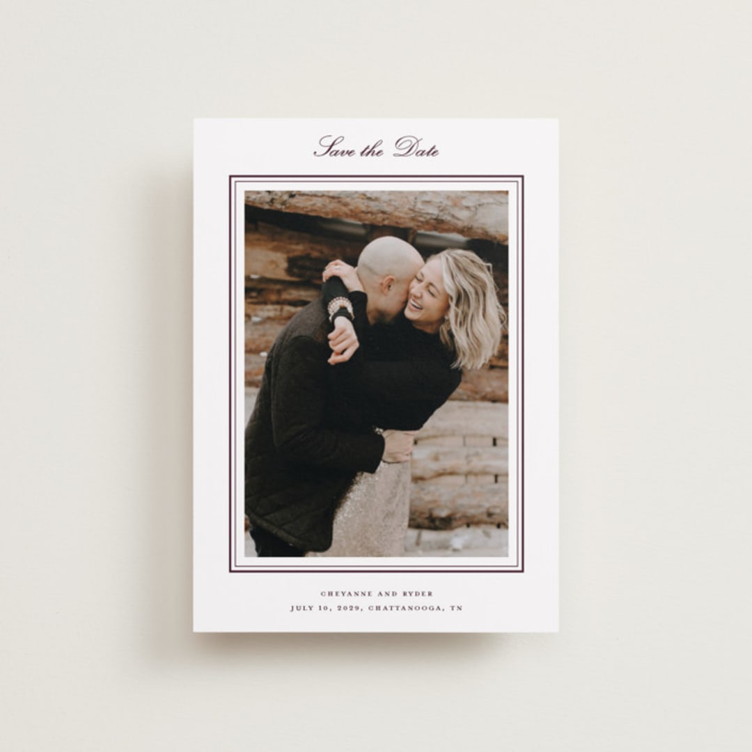 "Engraved names" - Save the Dates in Burgundy by Stacey Meacham - Front