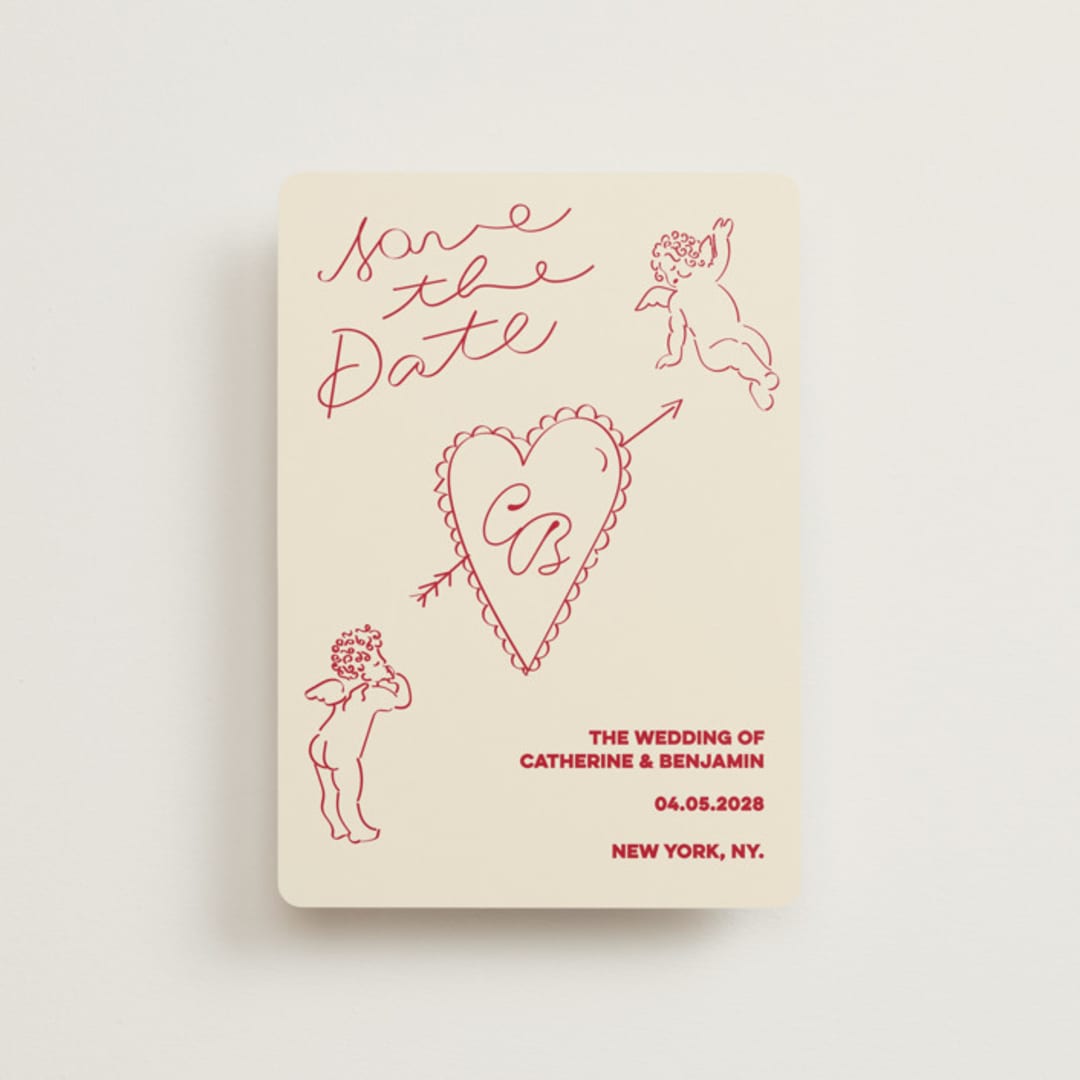 "Crazy Little Thing Called Love" - Save the Dates in Cream by Helena Vitto - Front