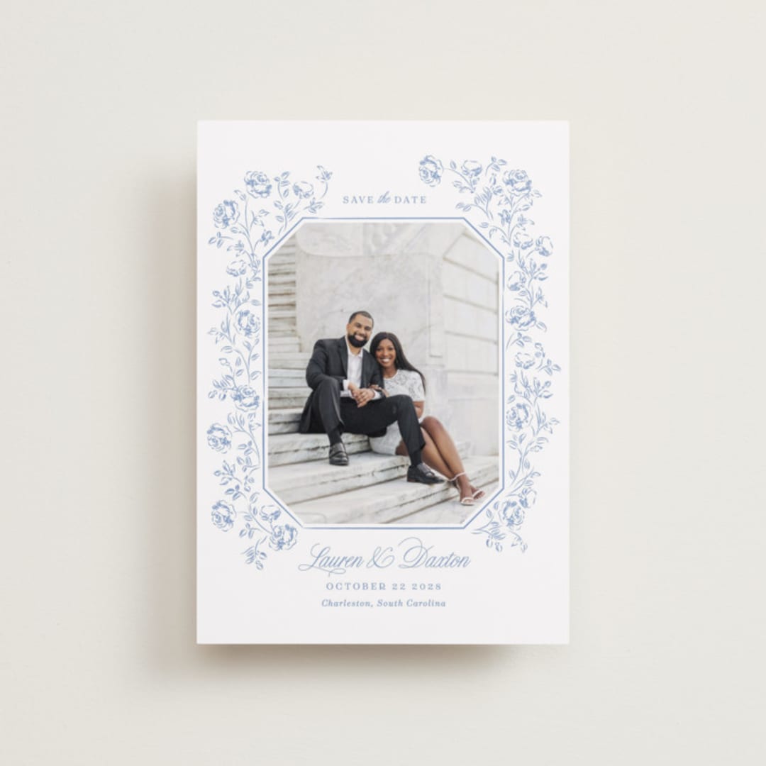 "Framed Florals" - Save the Dates in Sky by Robert and Stella - Front
