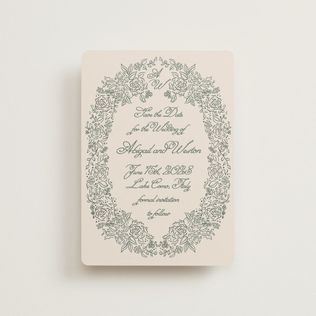 "Crest Florale" - Save the Dates in Moss by Tamara Hilje - Front