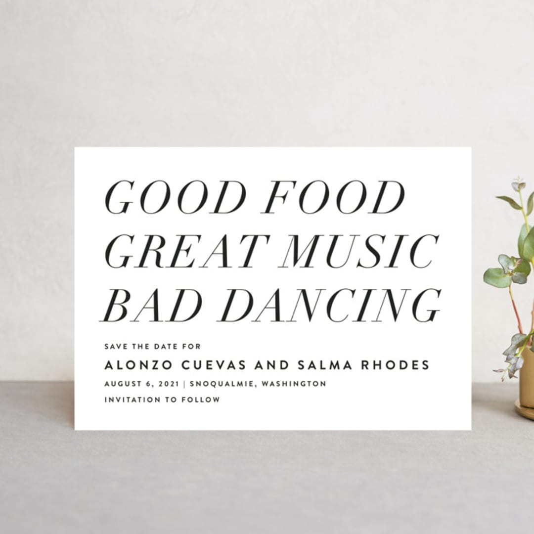 "Bad Dancing" - Save the Dates in Dove by Amy Payne - Front
