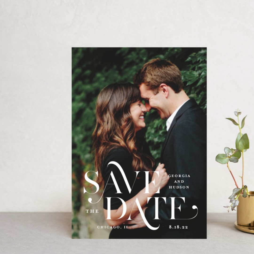 "Stacked Serif" - Save the Dates in Cream by Lauren Chism - Front