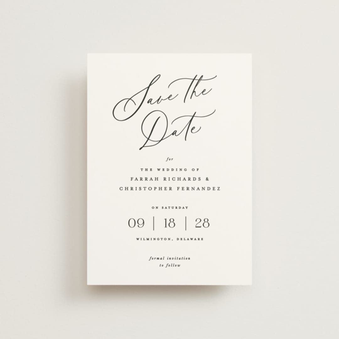 "Beautifully Scripted" - Save the Dates in Pearl by Hooray Creative - Front
