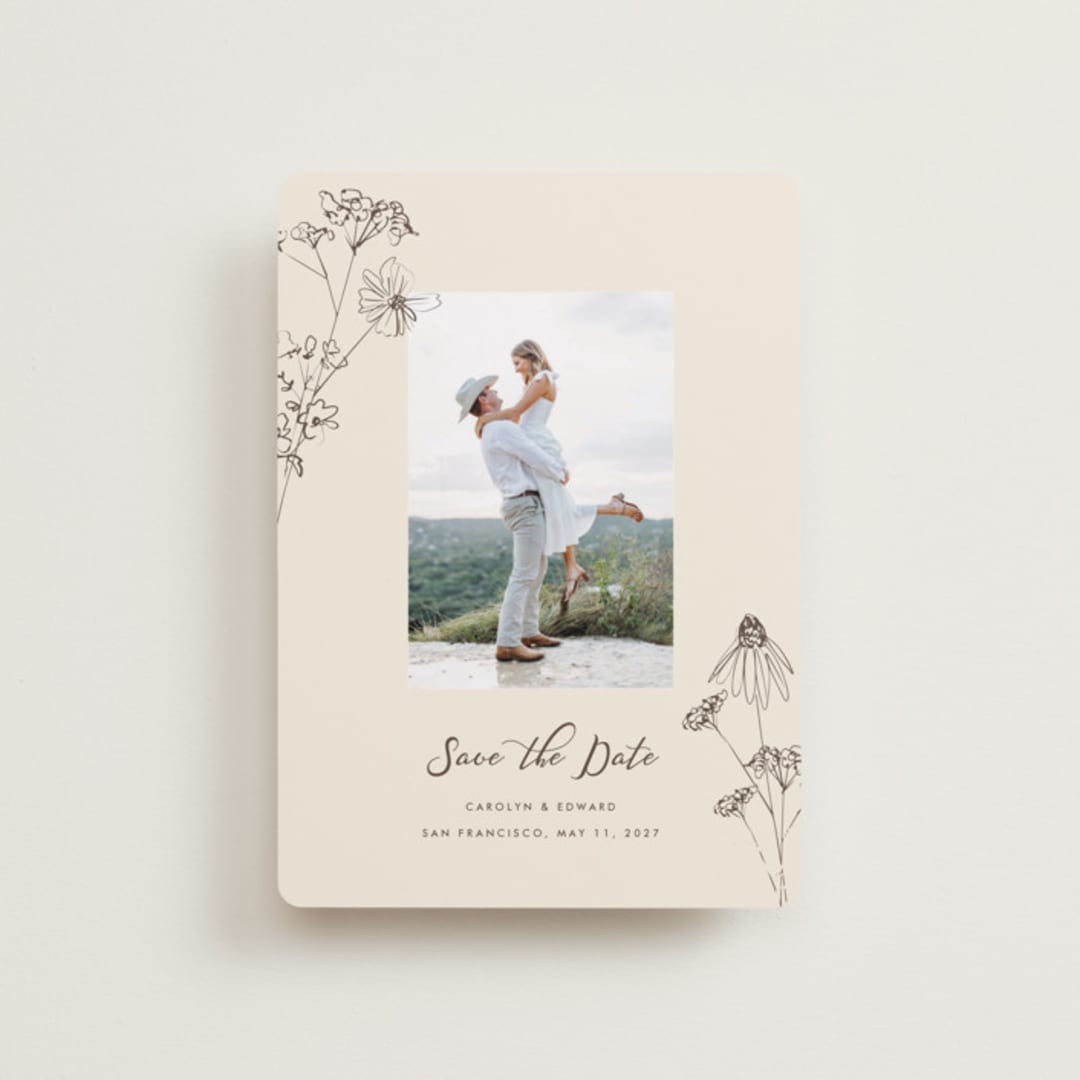 "Sketched Florals" - Save the Dates in Sandpaper by Baumbirdy - Front