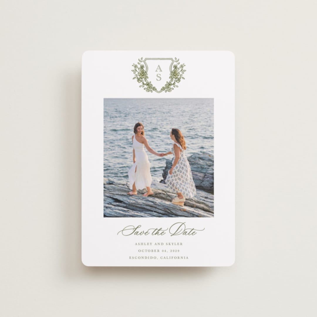 "watercolor flowers crest" - Save the Dates in Moss by Cass Loh - Front