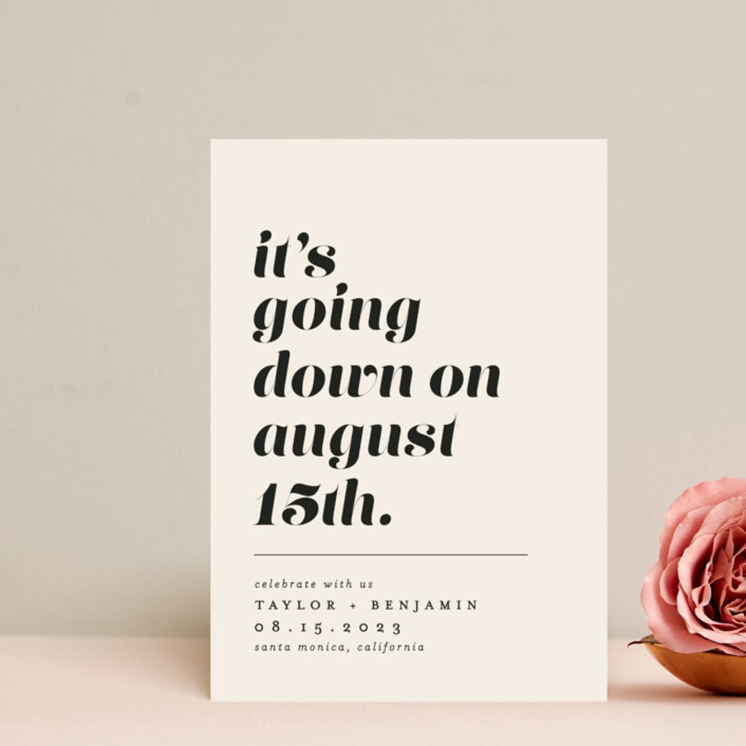 "Party Down" - Save the Dates in Ecru by Erica Krystek - Front