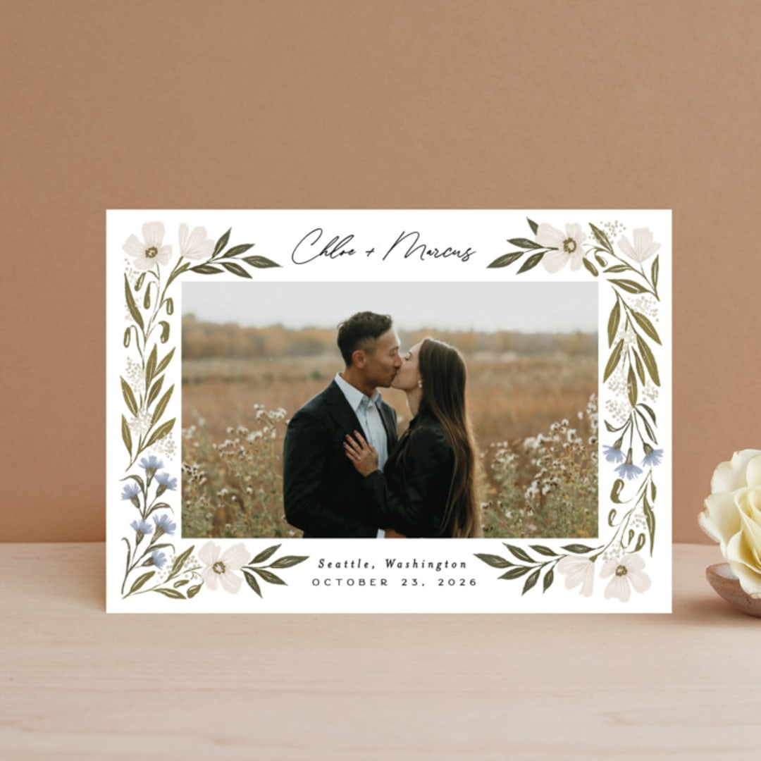 "Floral Edge" - Save the Dates in Bluebell by Alethea and Ruth - Front