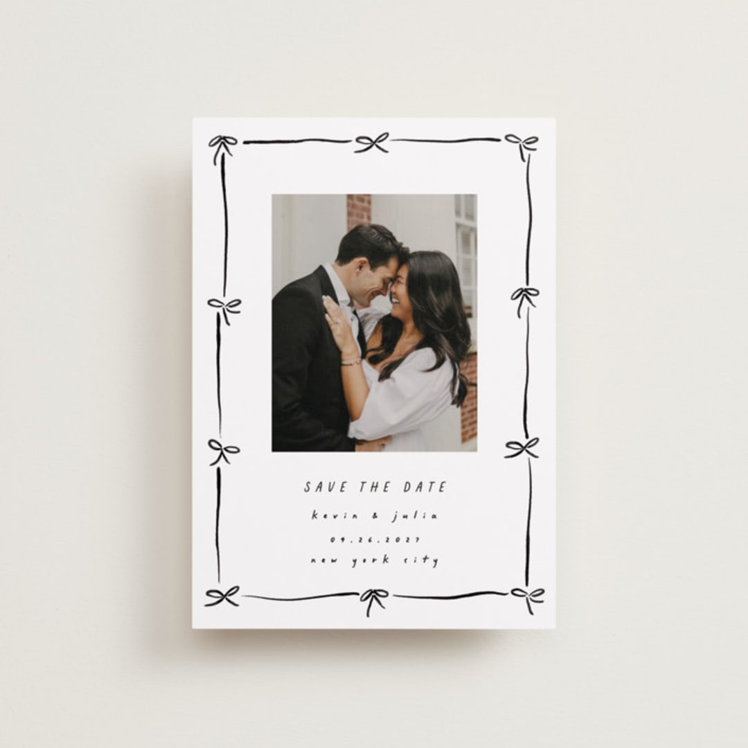 "Preppy Bow Border" - Save the Dates in Coal by Susan Zinader - Front
