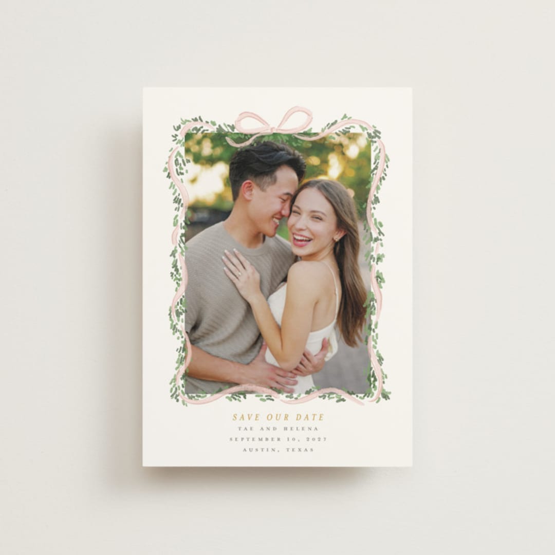 "Ribbonly Frame" - Save the Dates in Blush by Itsy Belle Studio - Front