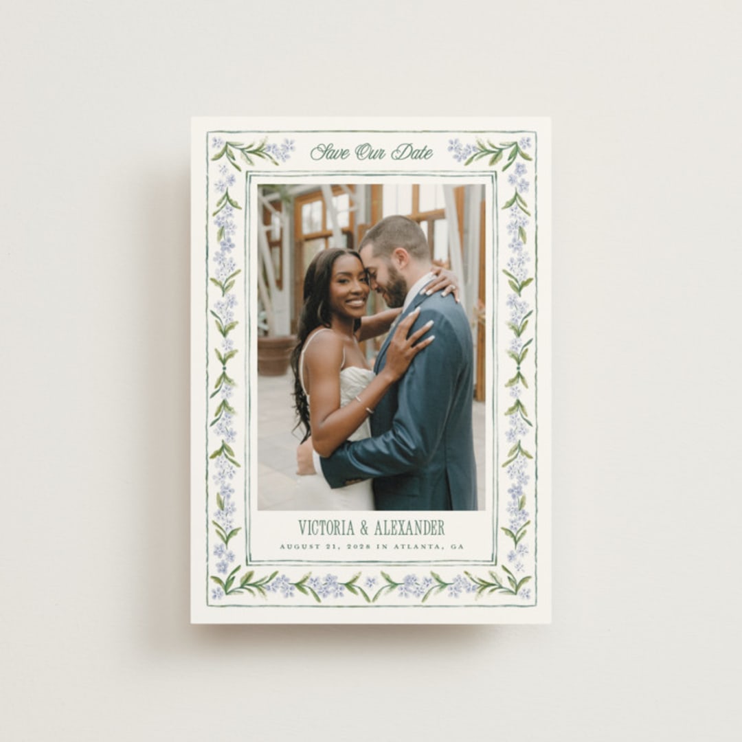 "Vintage Sketched" - Save the Dates in Wisteria by Jenna Holcomb - Front