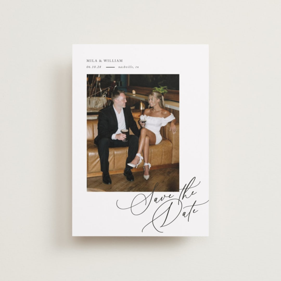 "Side Swept" - Save the Dates in Pearl by Melanie Kosuge - Front