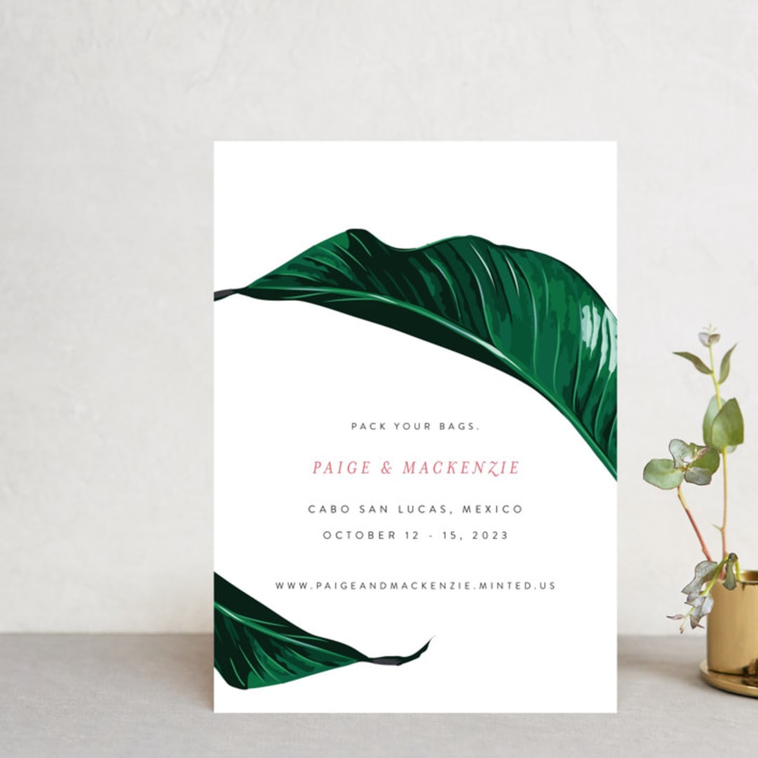 "Mod Palm" - Save the Dates in Pearl by Erin Hodges - Front