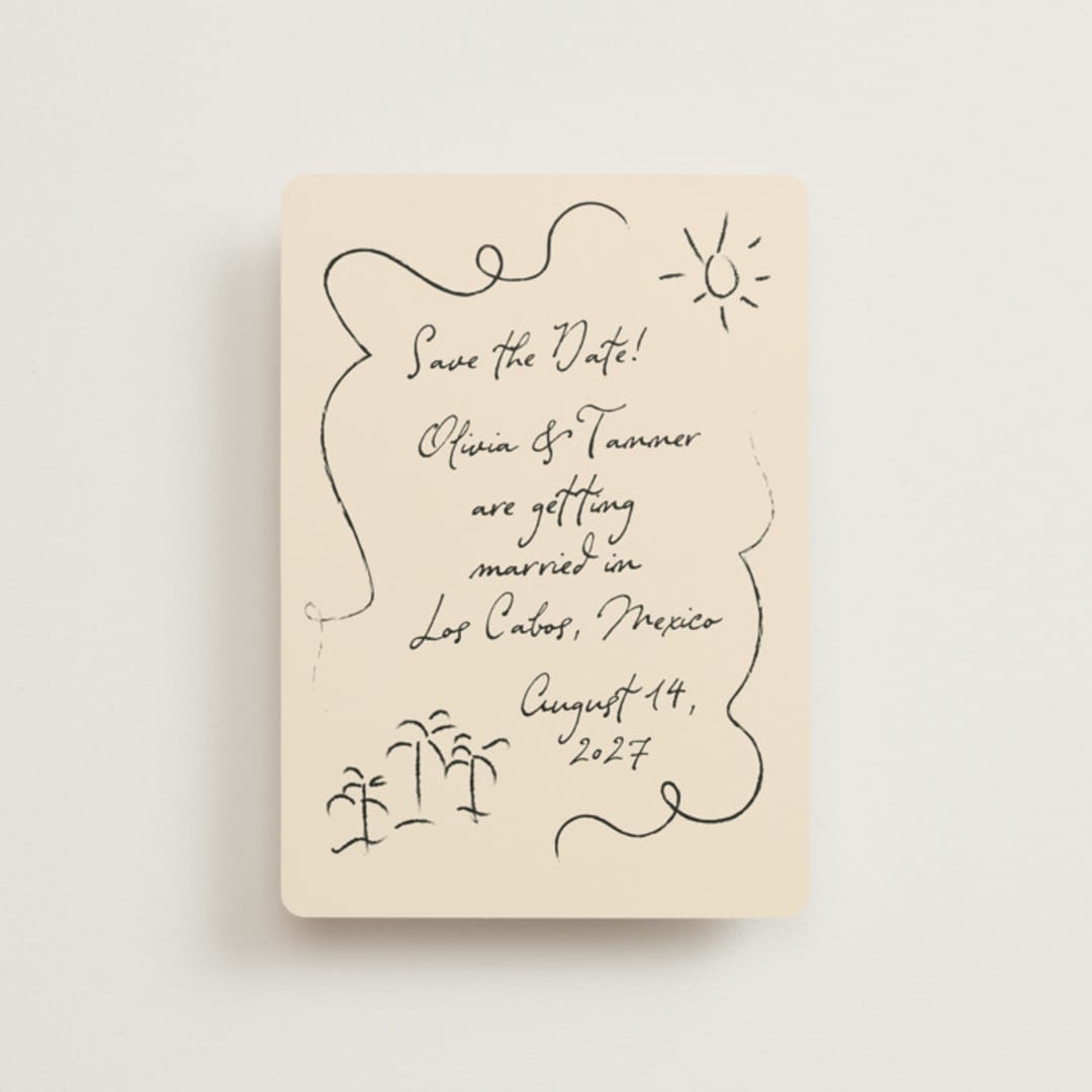"Sunny Love" - Save the Dates in Sand by Ashley Iwafuchi - Front