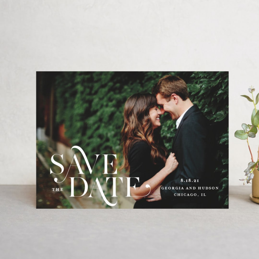 "Stacked Serif" - Save the Dates in Cream by Lauren Chism - Front
