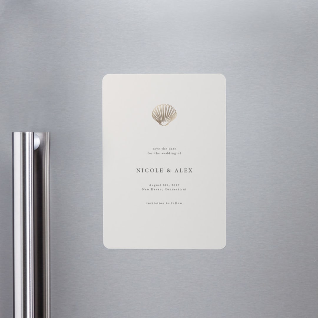 "Simple Seashell" - Save the Dates in Sand by Hannah Bowman - Front