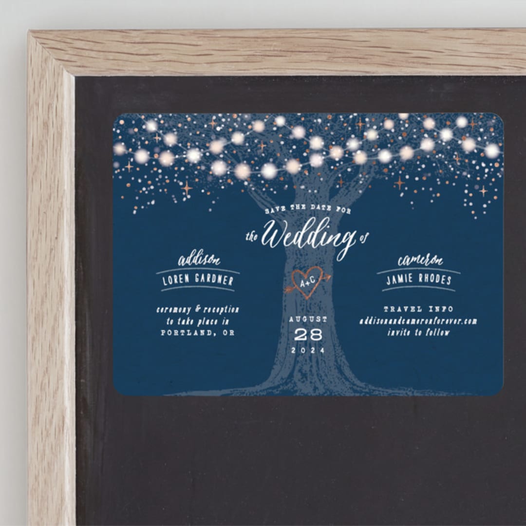 "Garden Lights" - Save the Dates in Navy by Hooray Creative - Front