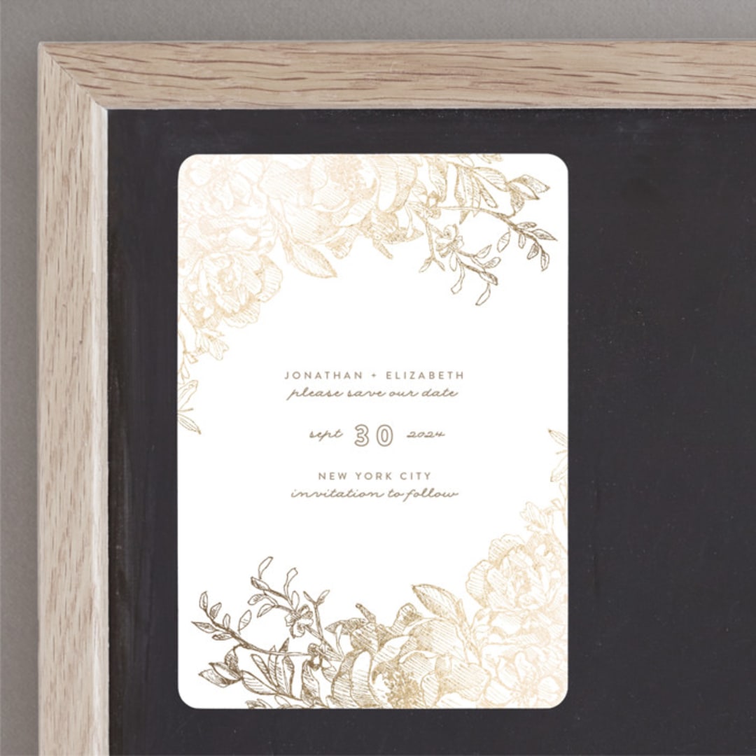 "Engraved Flowers" - Save the Dates in Latte by Phrosné Barwood - Front