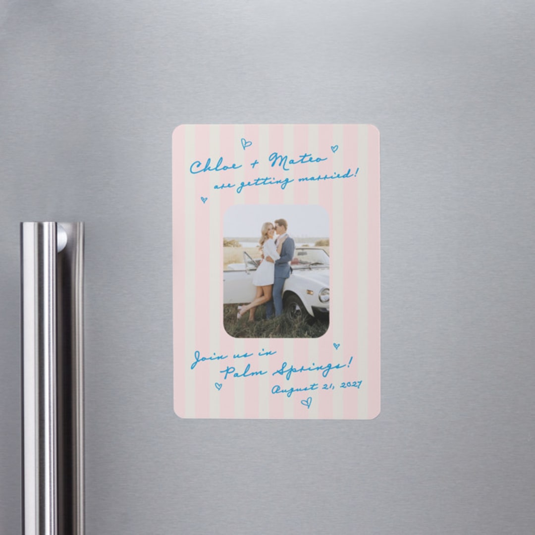 "The Right Stripes" - Save the Dates in Pink Grapefruit by Jackie Crawford - Front