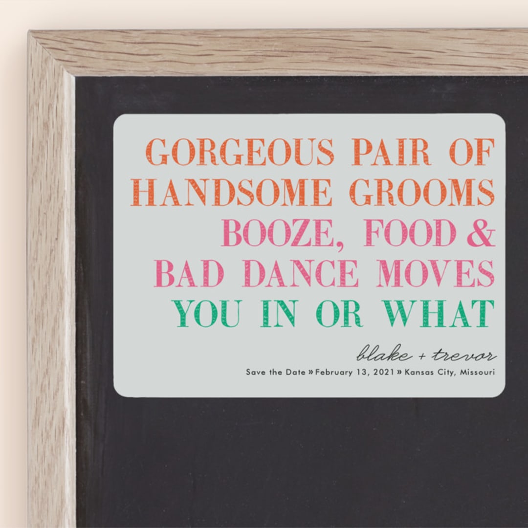 "You In Or What (Two Grooms)" - Save the Dates in Bright Pink by hi-lighter inc. - Front