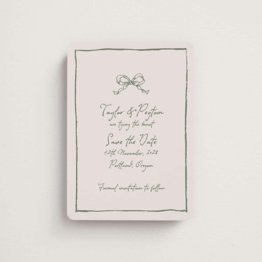 "ribbon bow drawing" - Save the Dates in Moss by Cass Loh - Front