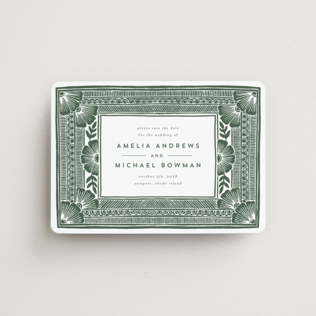"Block Print Frame" - Save the Dates in Fern by Katharine Watson - Front