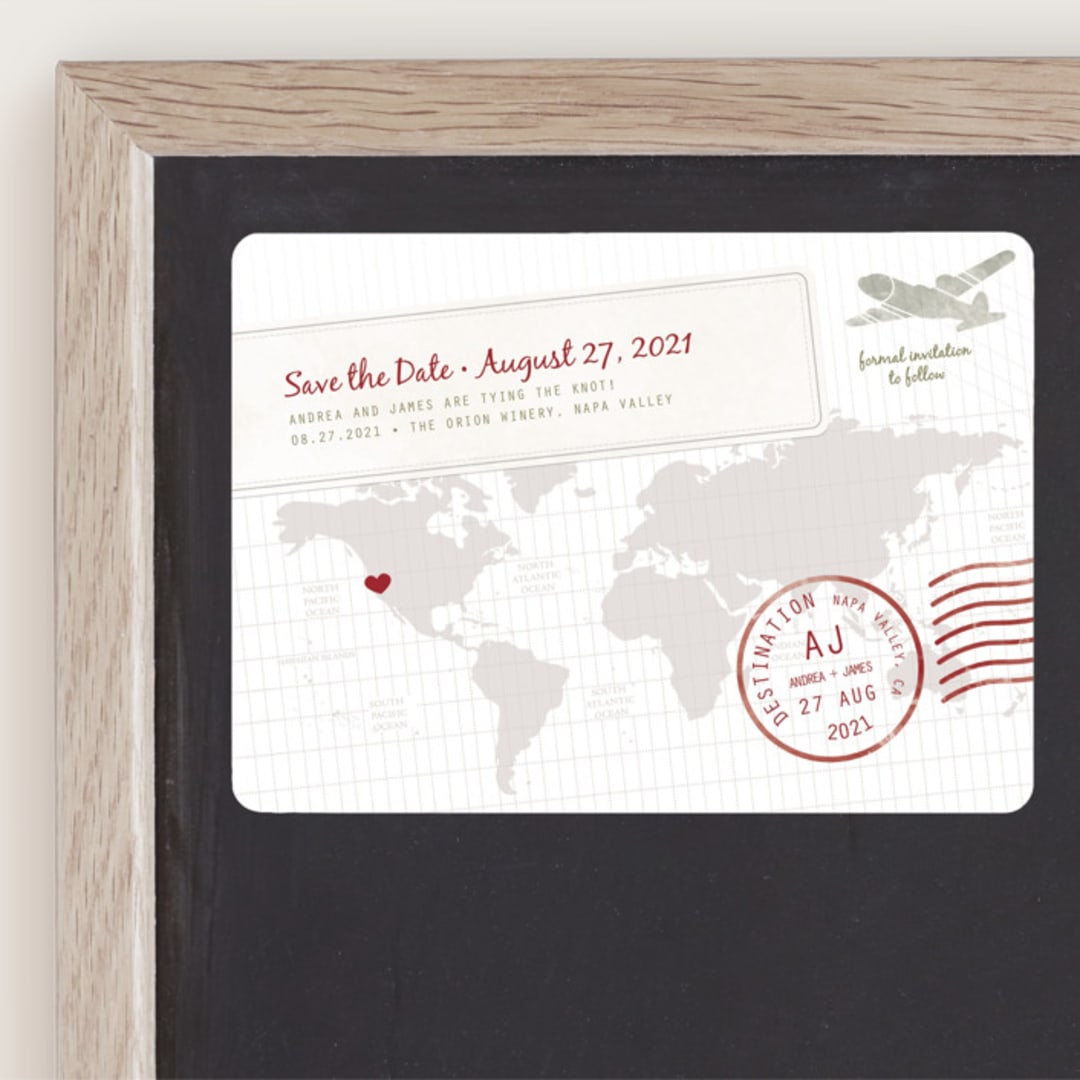 "A Faraway Destination" - Save the Dates in Cranberry by bumble ink - Front