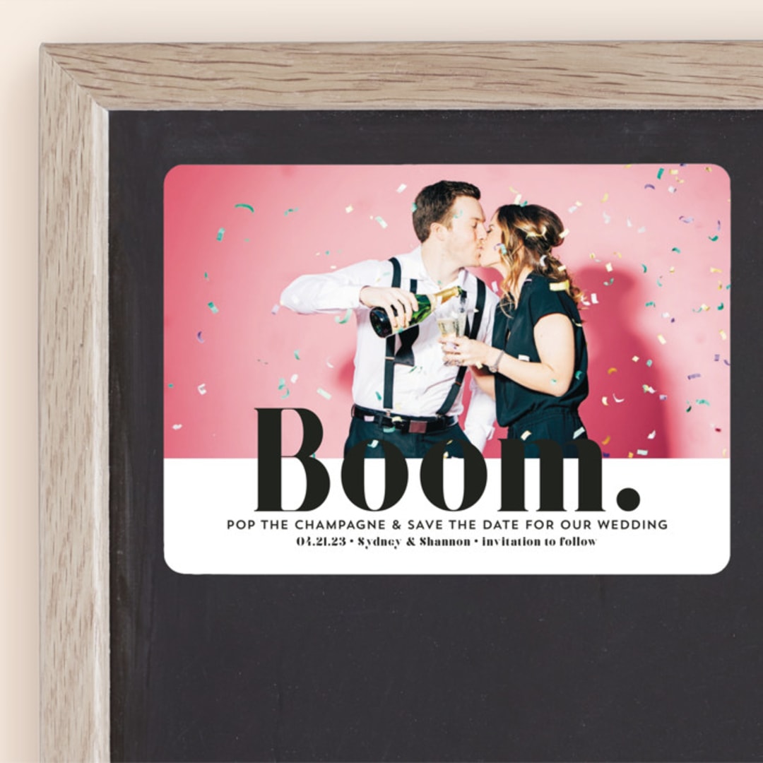 "BOOM Pop the Champagne" - Save the Dates in Midnight by Erika Firm - Front