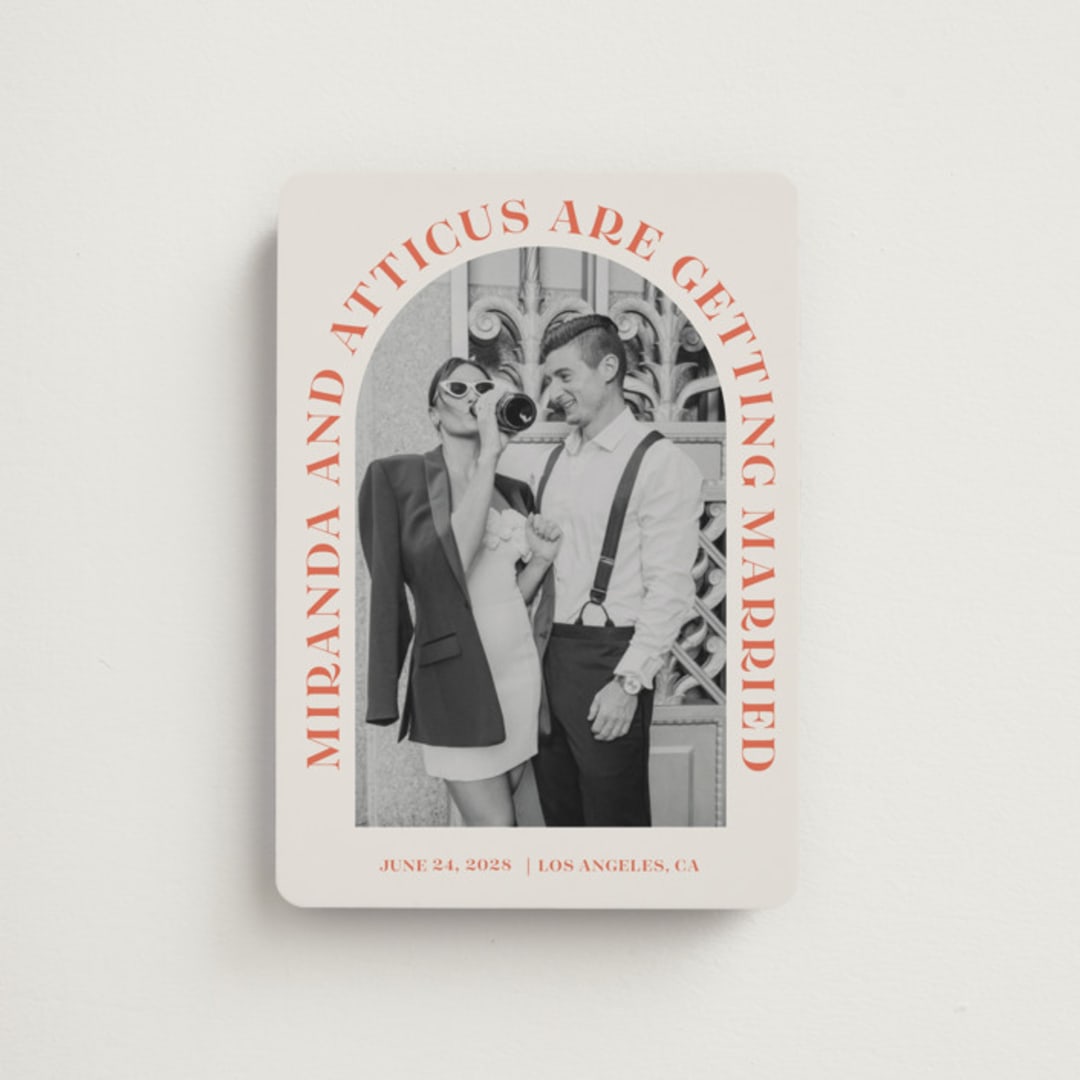 "Surrounding" - Save the Dates in Persimmon by Sarah Cohn - Front