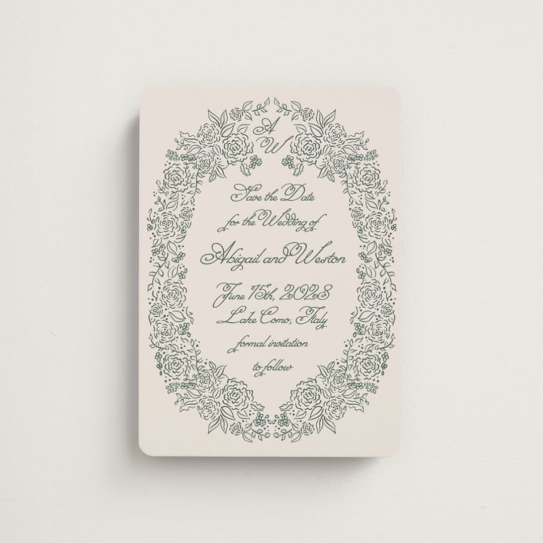 "Crest Florale" - Save the Dates in Moss by Tamara Hilje - Front