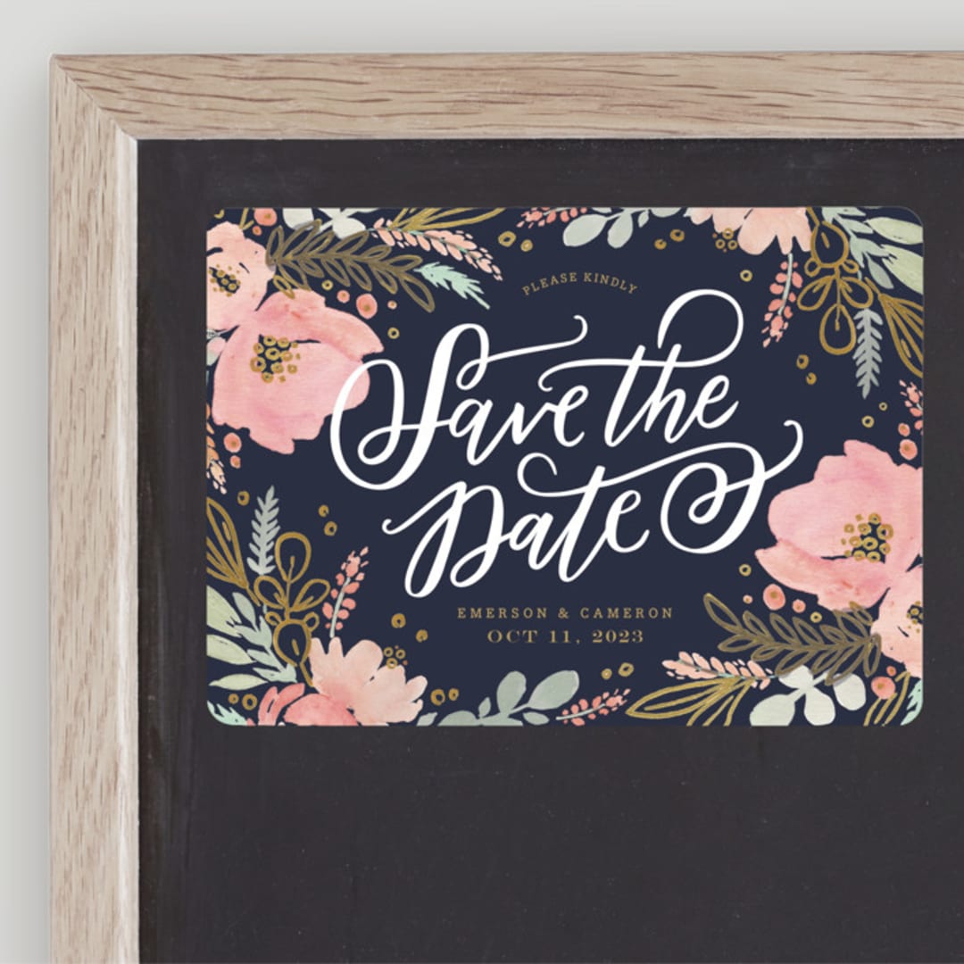 "Floral Vignette" - Save the Dates in Midnight by Kristen Smith - Front