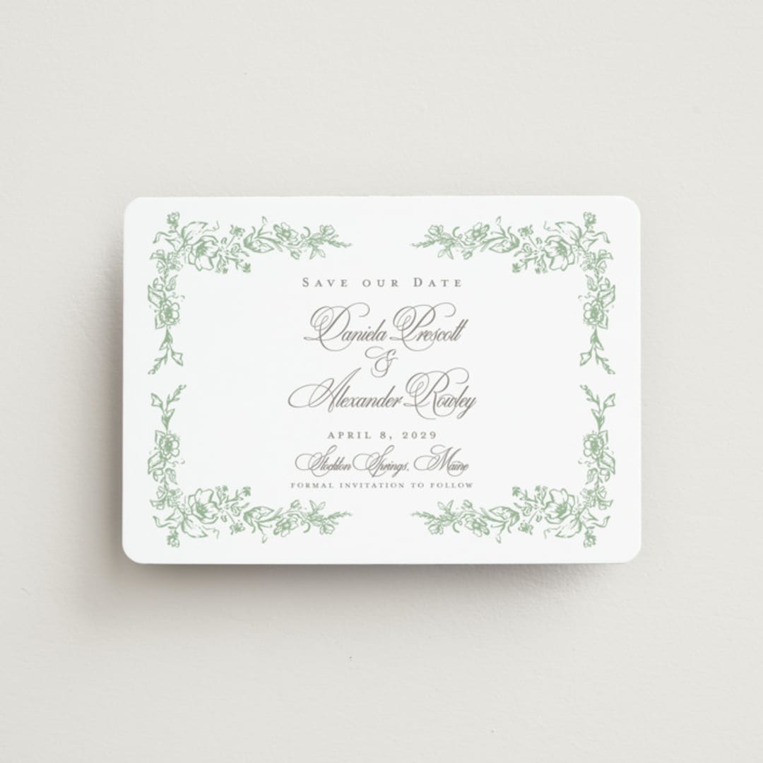 "Romantic Garden" - Save the Dates in Mint by Melinda Denison - Front