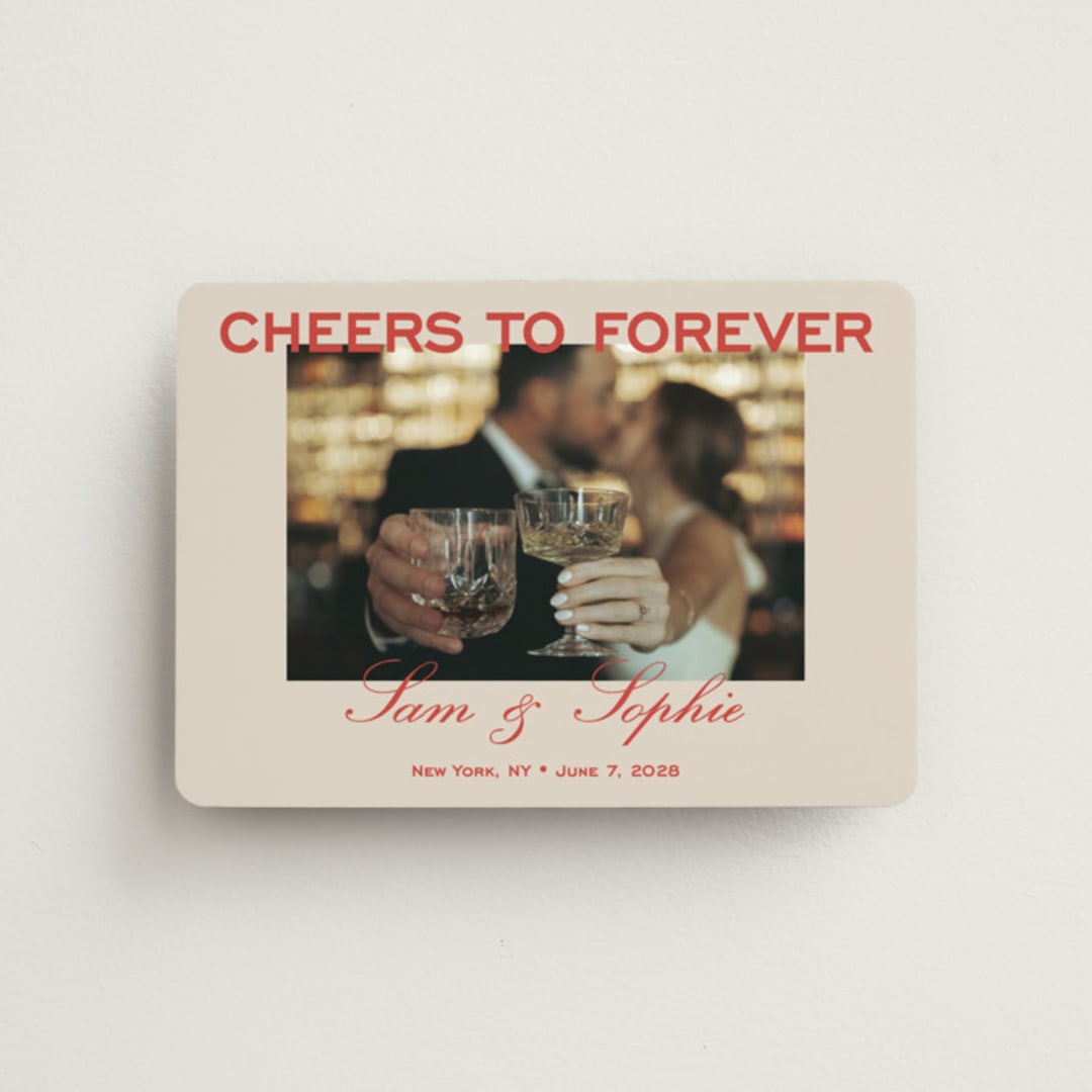 "Bold Cheers" - Save the Dates in Tomato by Sydney Kay - Front
