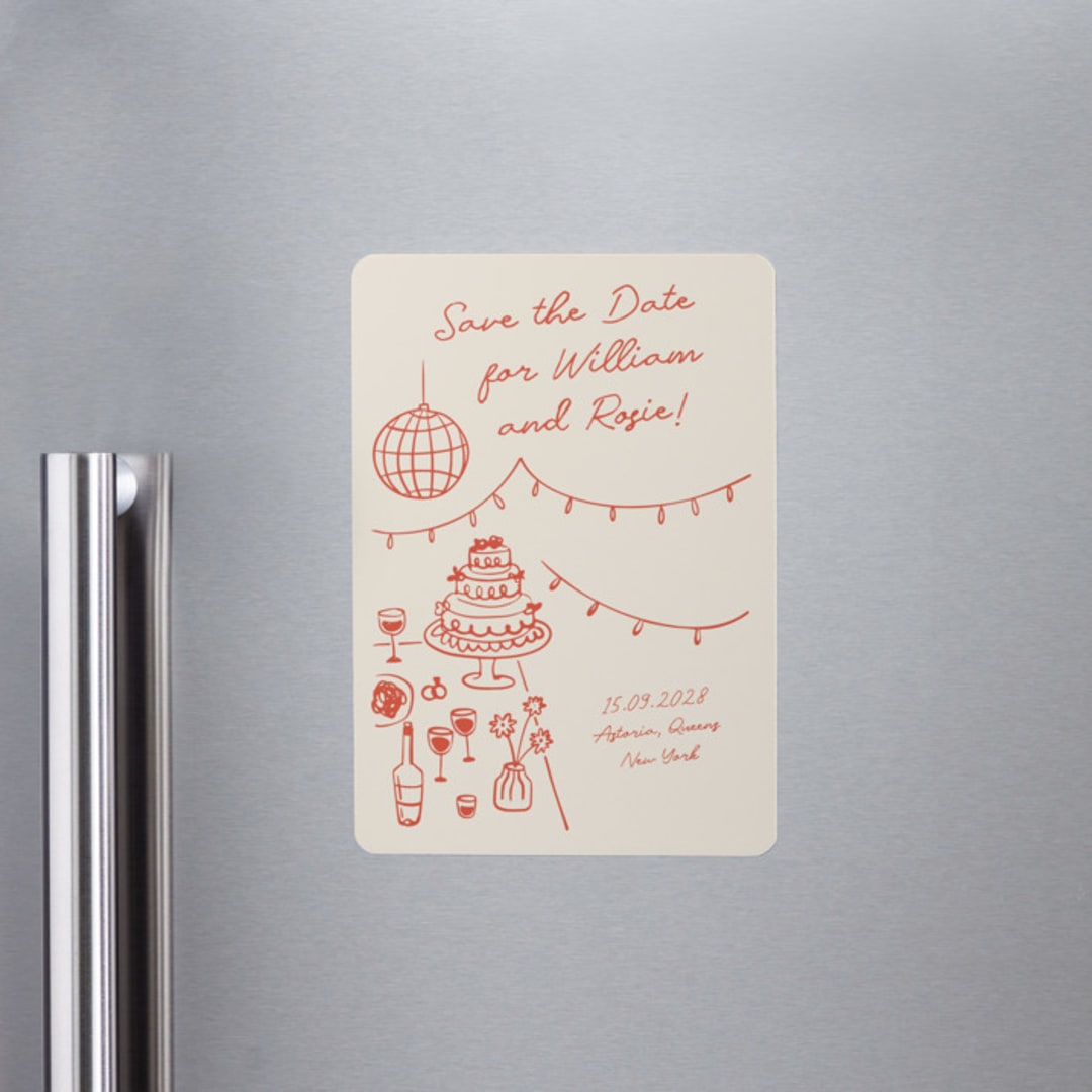 "Party On!" - Save the Dates in Sangria Spark by Zove Ahhh - Front