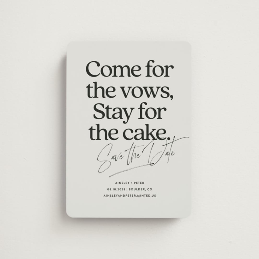 "Stay for Cake" - Save the Dates in Dark Chocolate by Jackie Crawford - Front