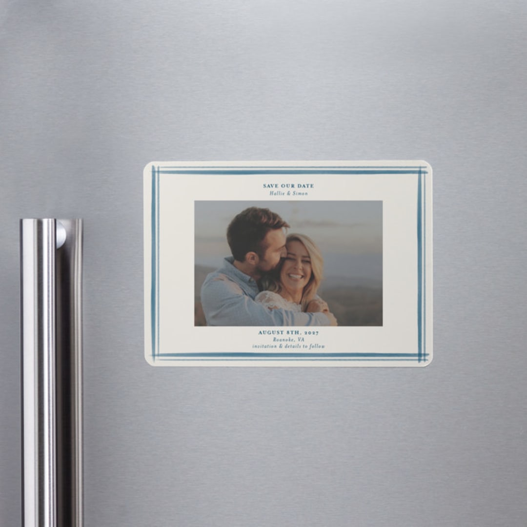 "Gingham Border" - Save the Dates in Indigo by Hannah Bowman - Front