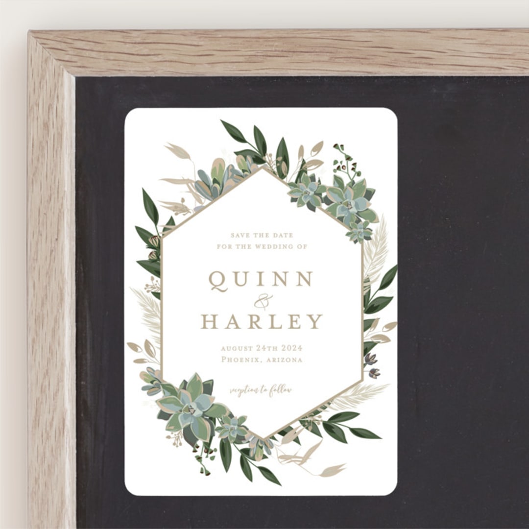 "Succulent Surround" - Save the Dates in Powder by Susan Moyal - Front