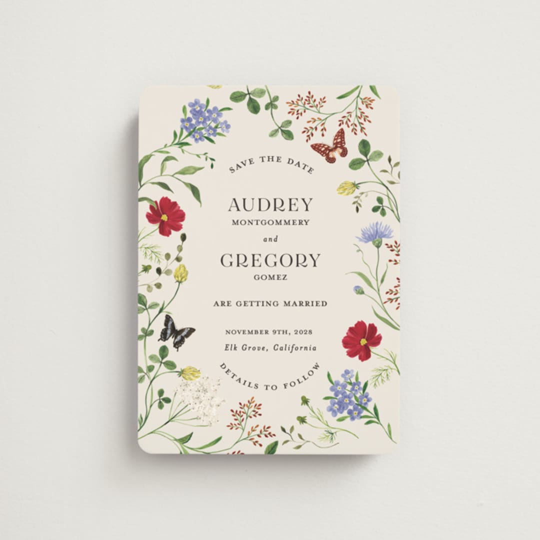 "Wild meadow" - Save the Dates in Elder Flower by Sarah Knight - Front