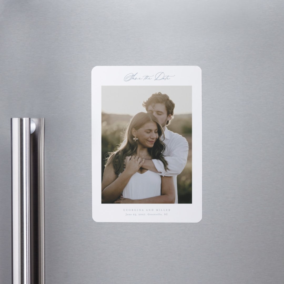 "Modern Air" - Save the Dates in Dusty Blue by Stacey Meacham - Front