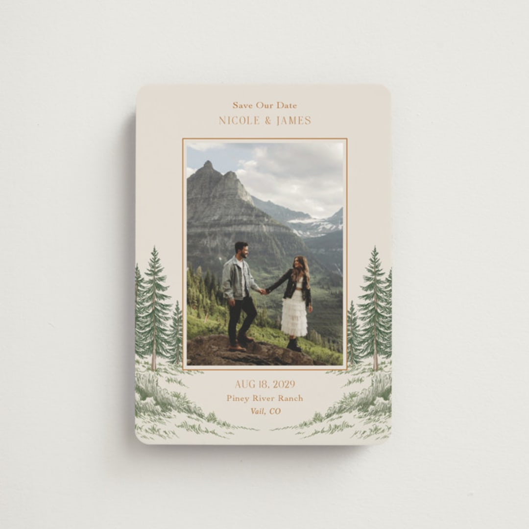 "Whispering Pines" - Save the Dates in Forest by Elly - Front