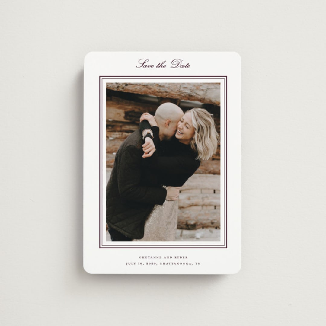 "Engraved names" - Save the Dates in Burgundy by Stacey Meacham - Front