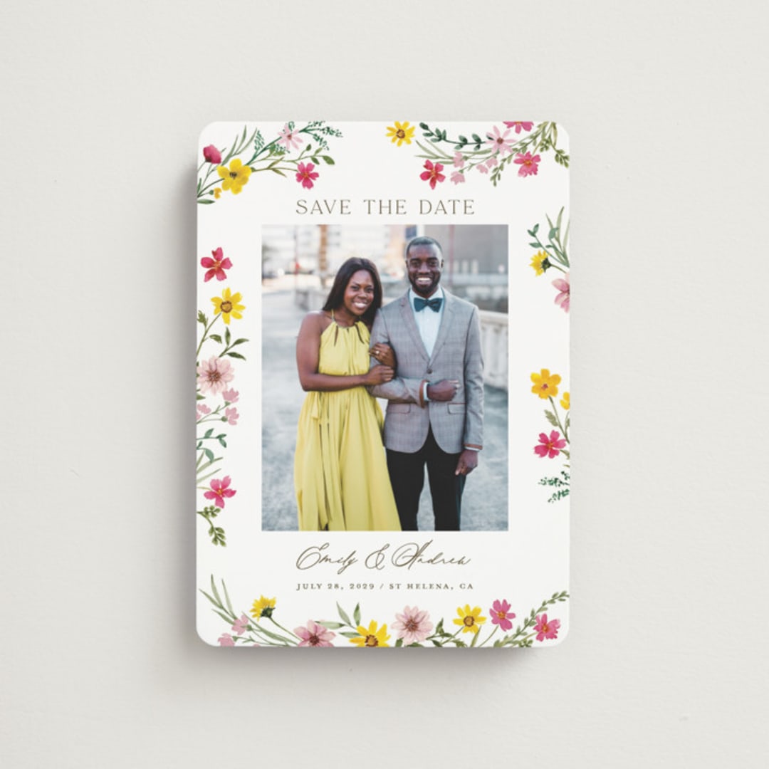 "Wildflower Wreath" - Save the Dates in Peony by Yaling Hou Suzuki - Front