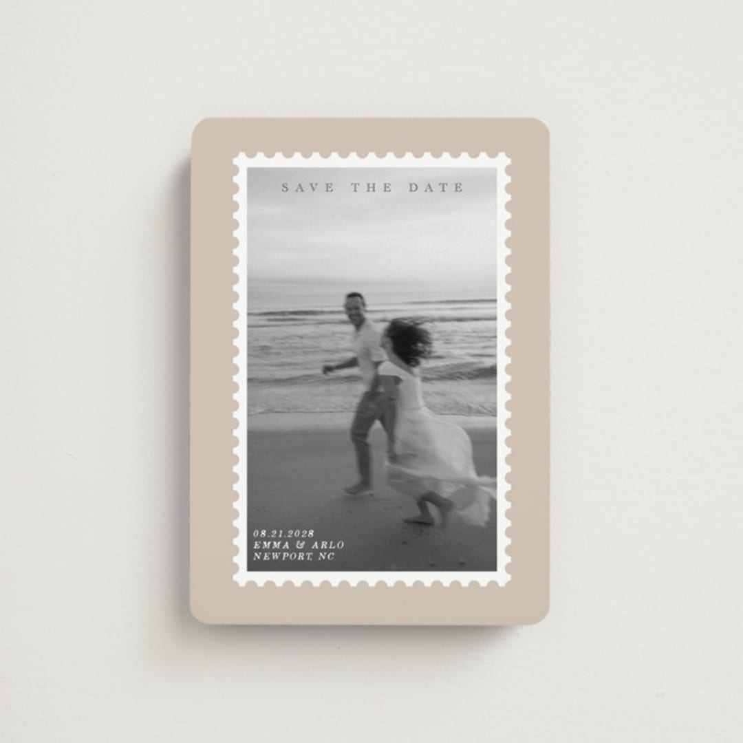 "Stamp" - Save the Dates in Taupe by Claire - Front