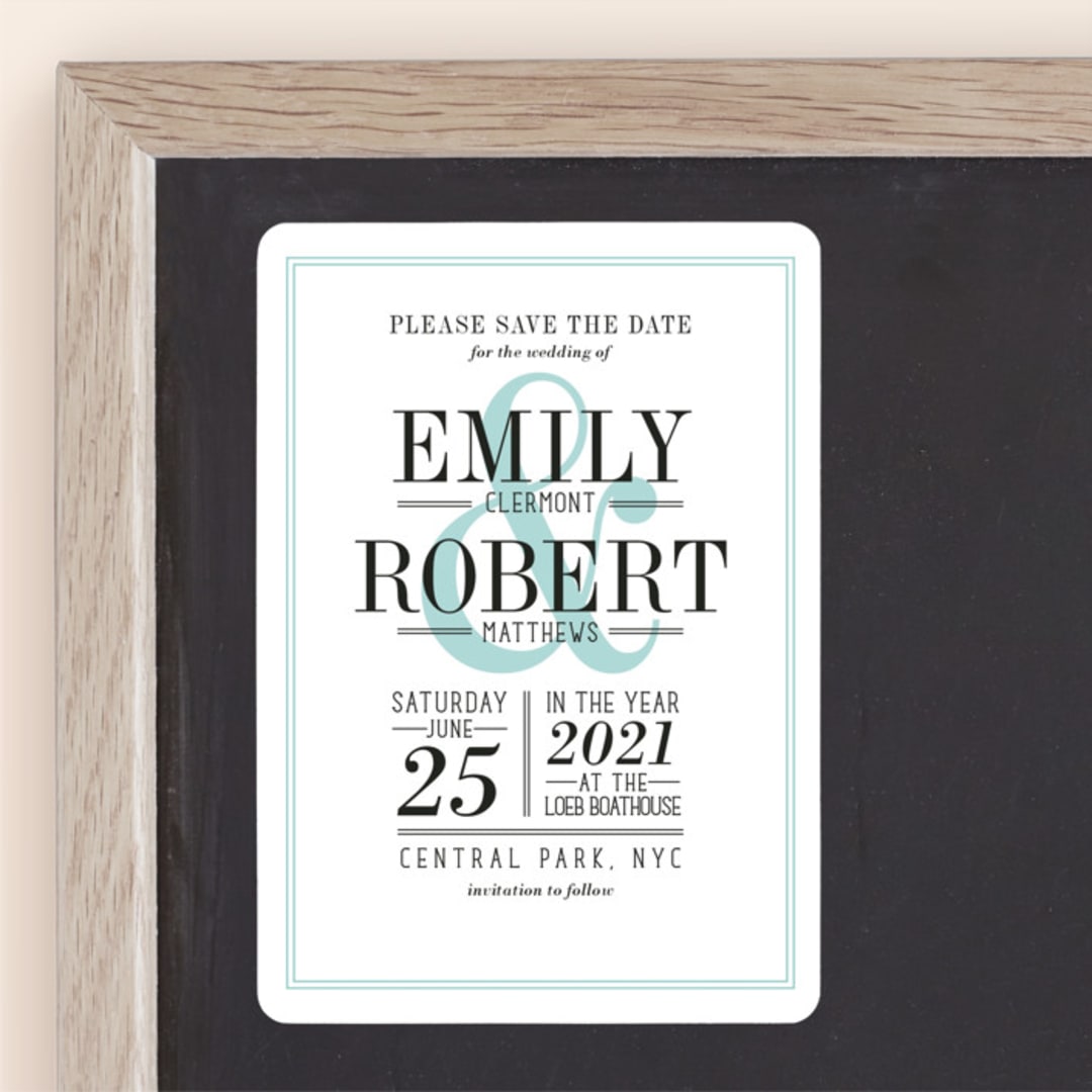 "Wed in Type" - Save the Dates in Sky by Ariel Rutland - Front