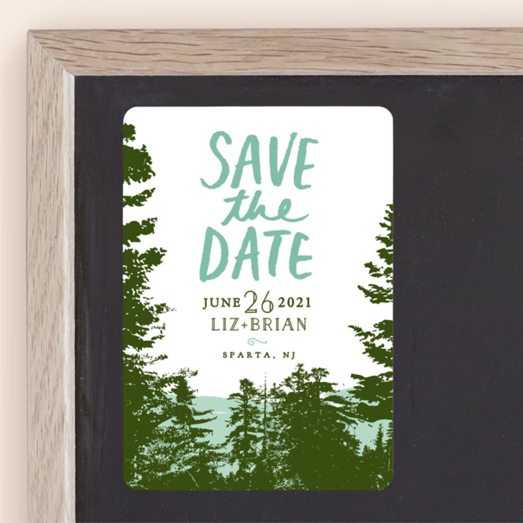 "Mountain View" - Save the Dates in Pine Green by Ariel Rutland - Front