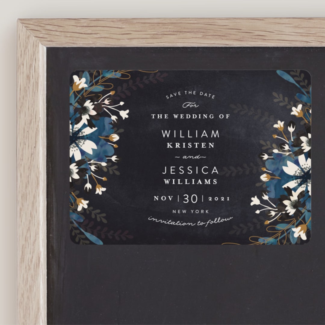 "Enchanting Plum" - Save the Dates in Navy by Phrosné Barwood - Front