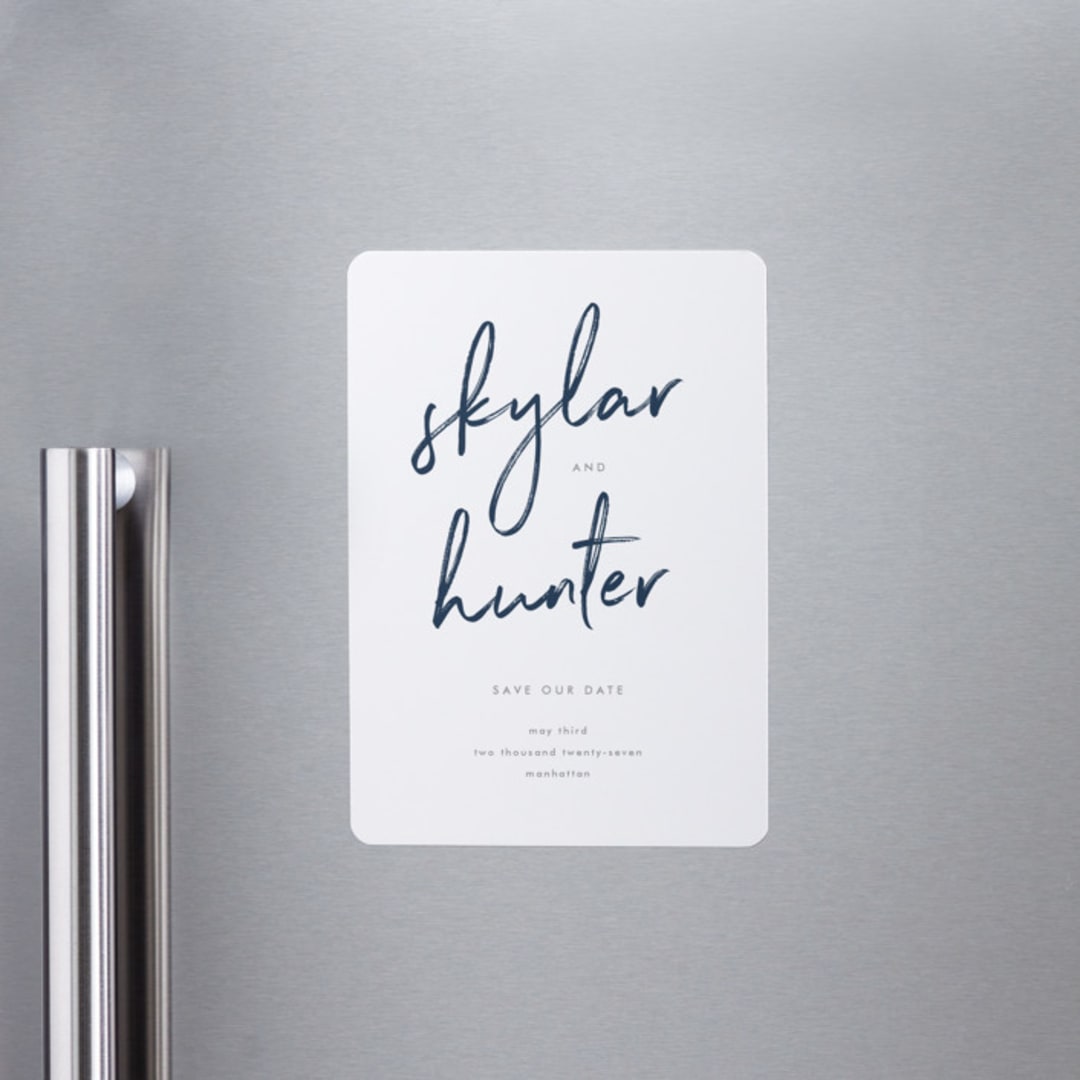 "Funky Names" - Save the Dates in Navy by Phrosné Barwood - Front